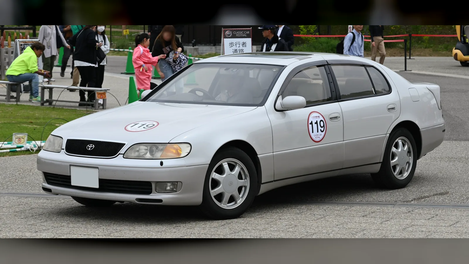 Silver 1993 Toyota Aristo sedan, front three-quarter view, at a car event